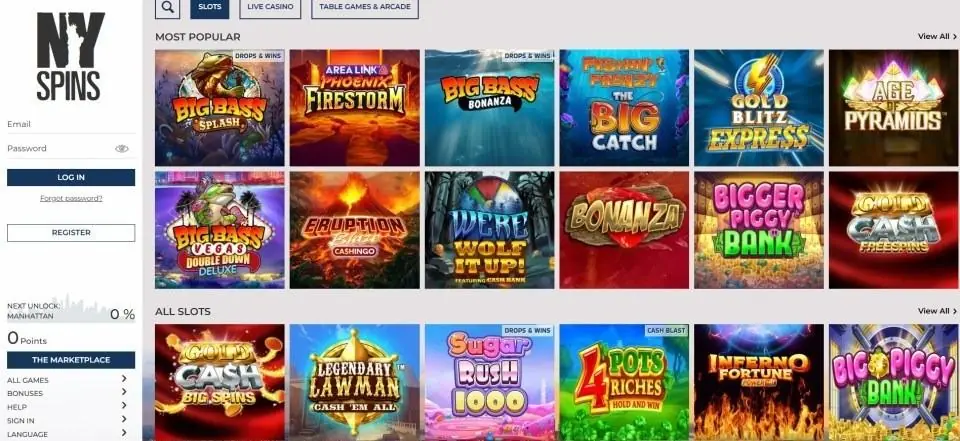NY spins homepage