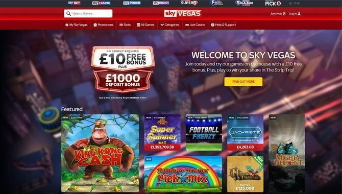 SkyVegas homepage