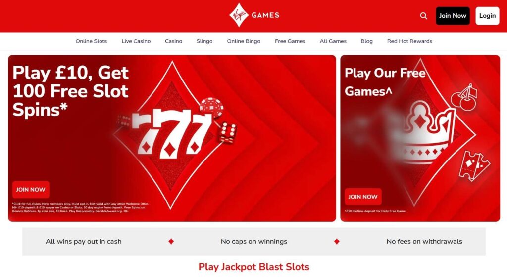Virgin games homepage