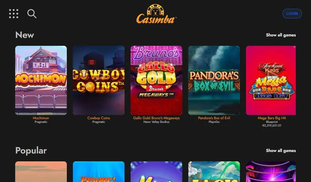 Casimba Casino Homepage