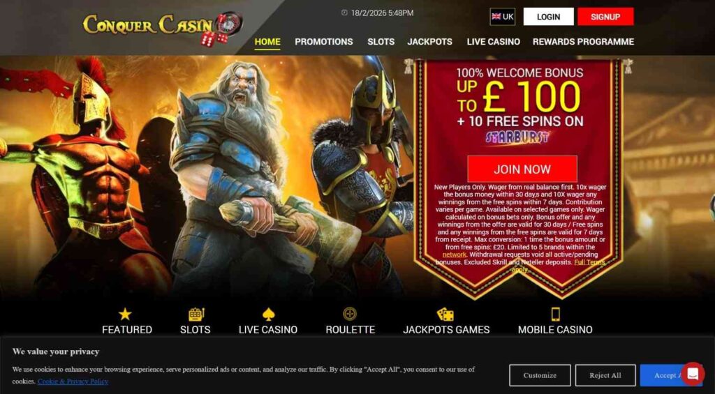 conquer casino homepage