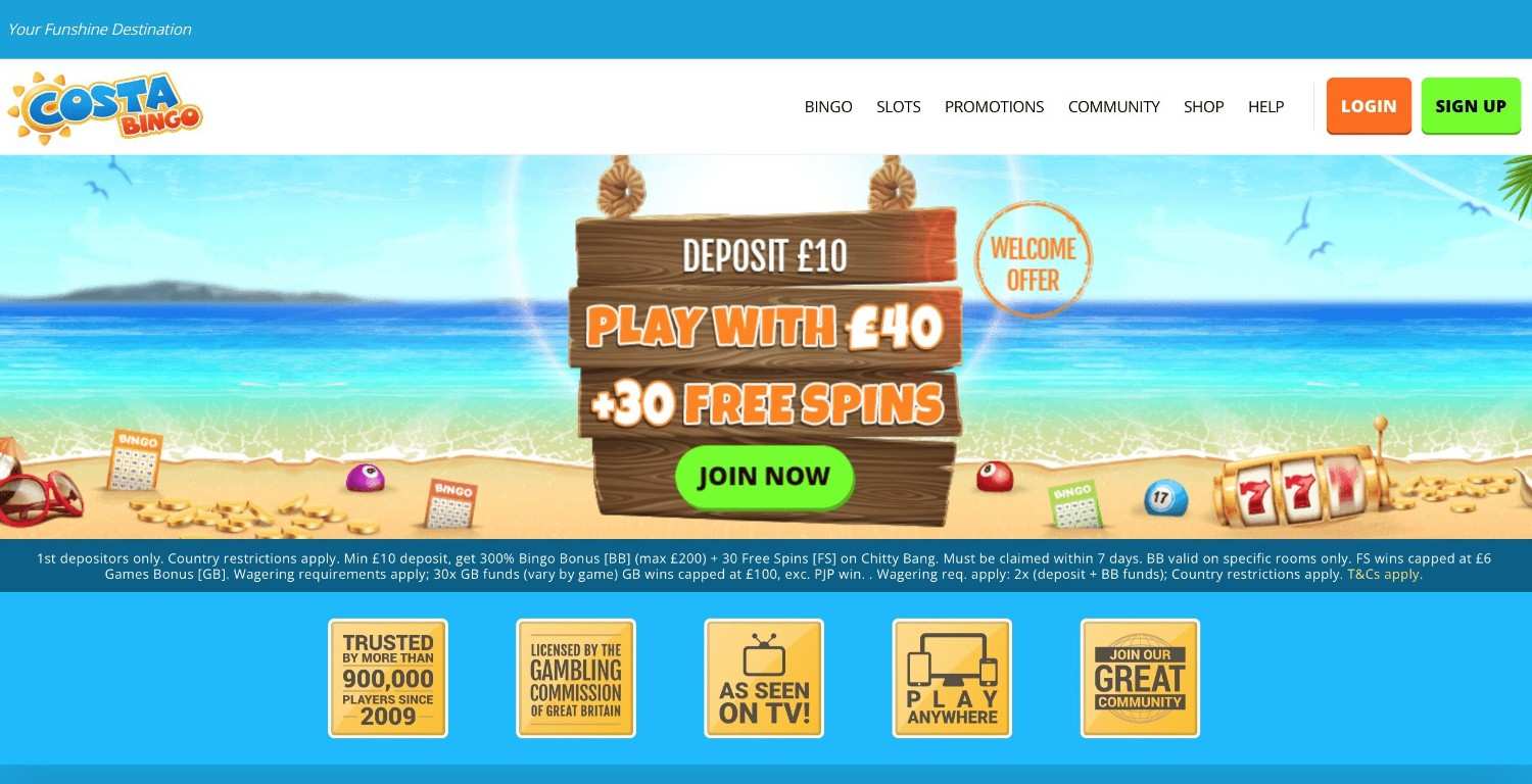 costa bingo homepage