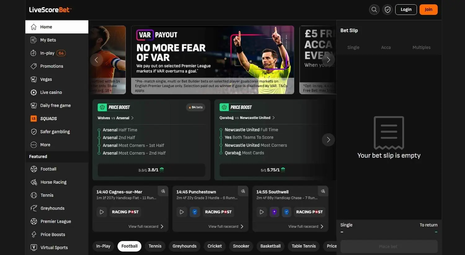 LiveScore Bet homepage