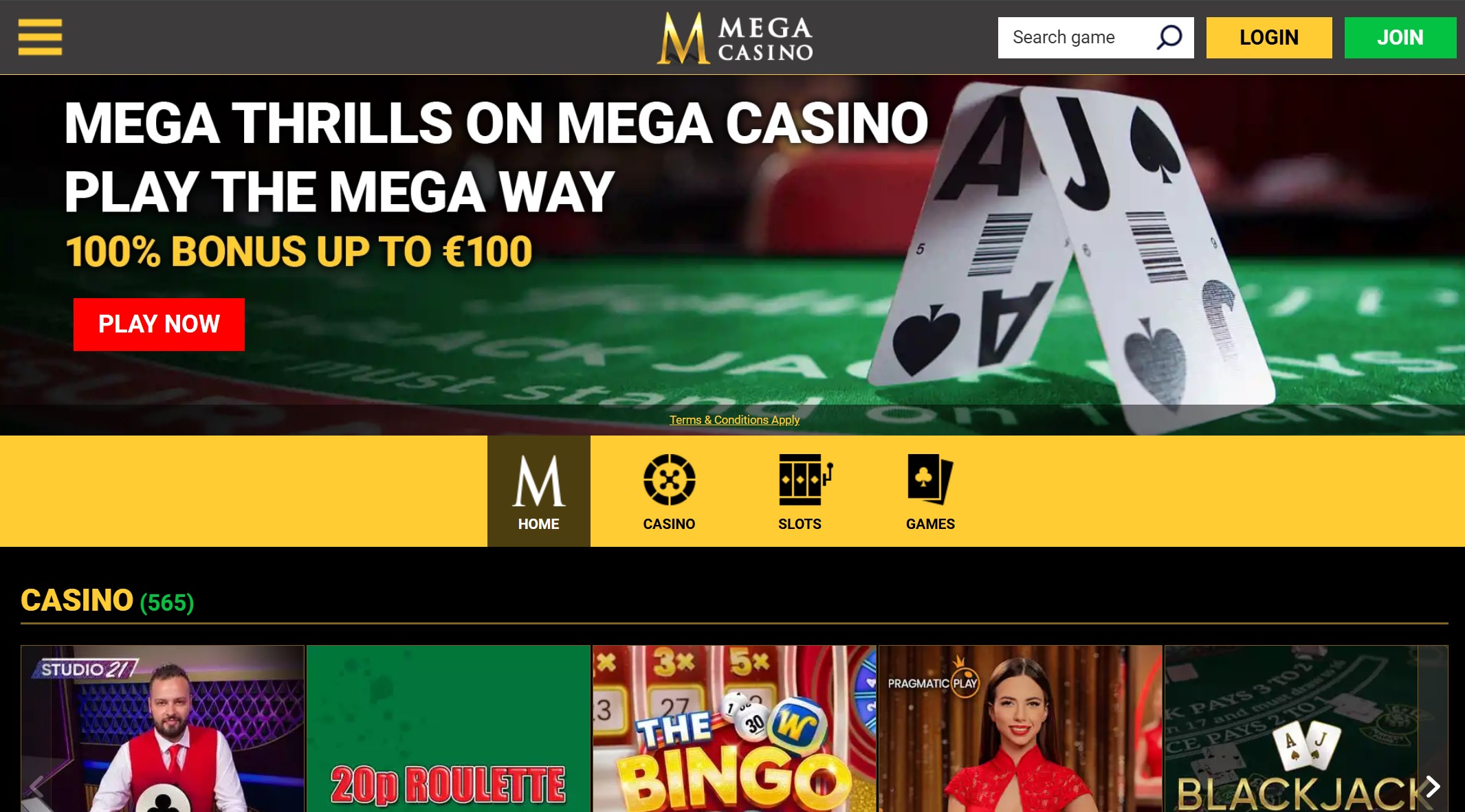 mega casino homepage