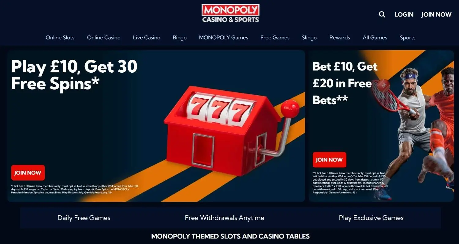 Monopoly Casino homepage