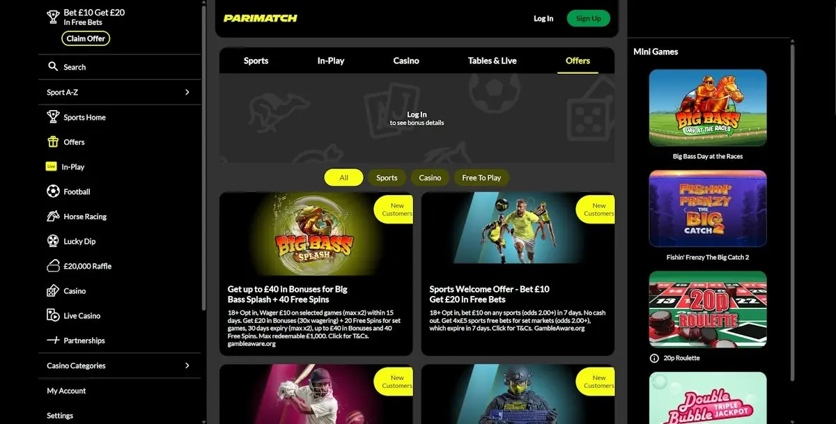 Parimatch UK homepage