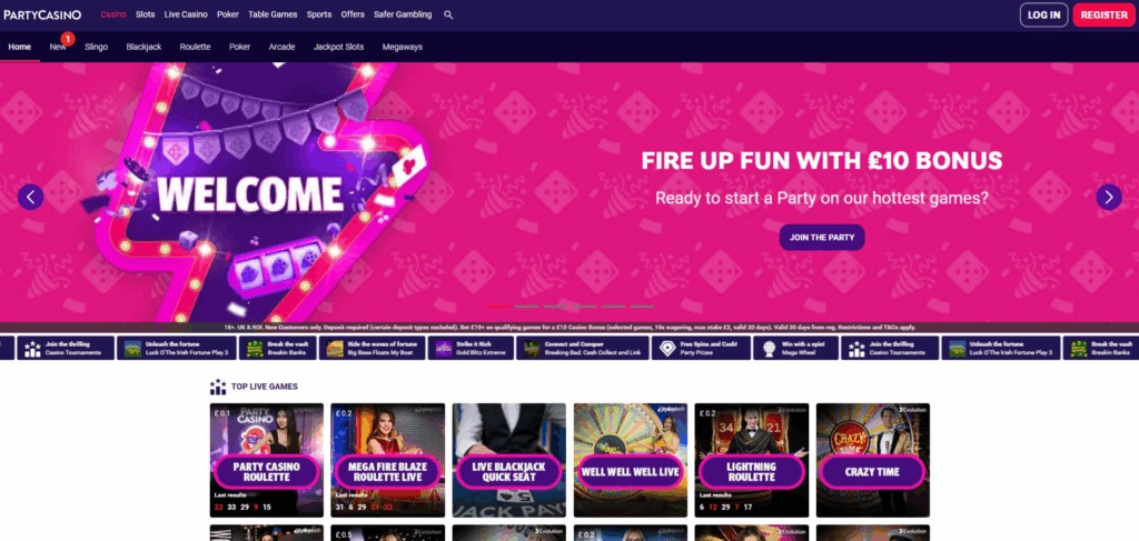 party casino homepage
