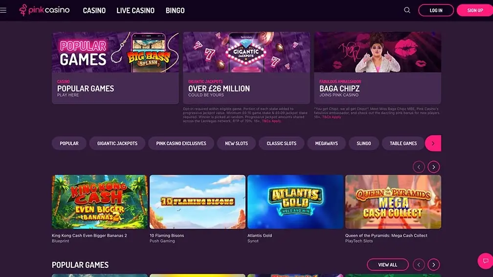 pink casino homepage