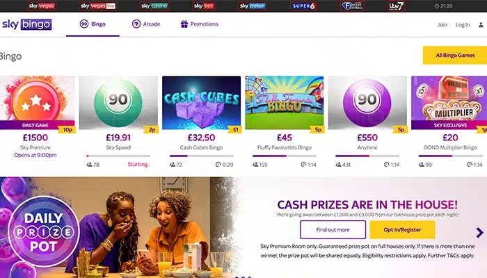 sky bingo homepage