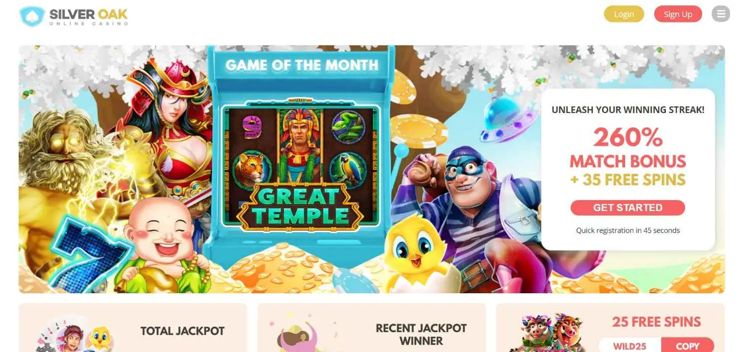 Silver Oak Casino Homepage