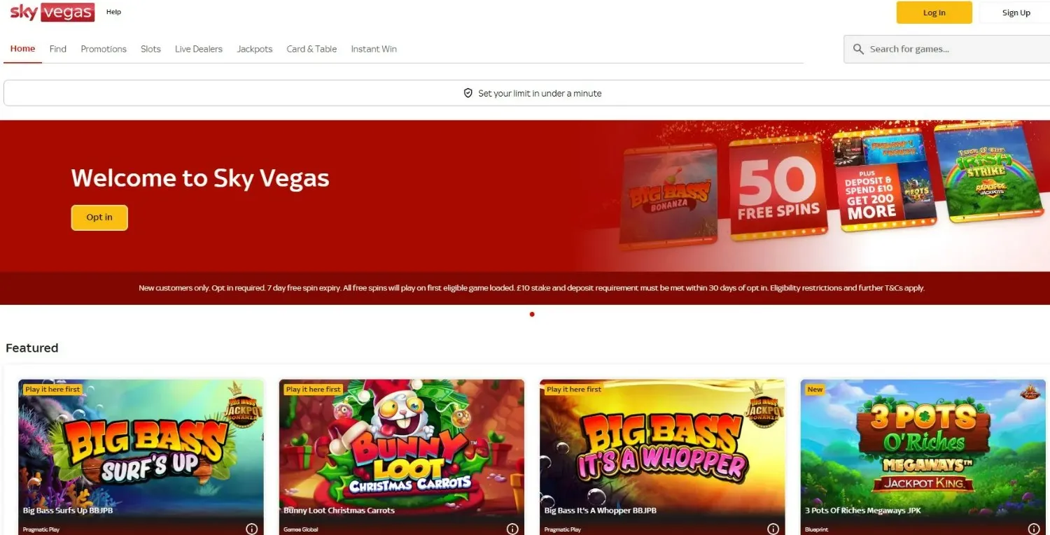 Sky Vegas Homepage