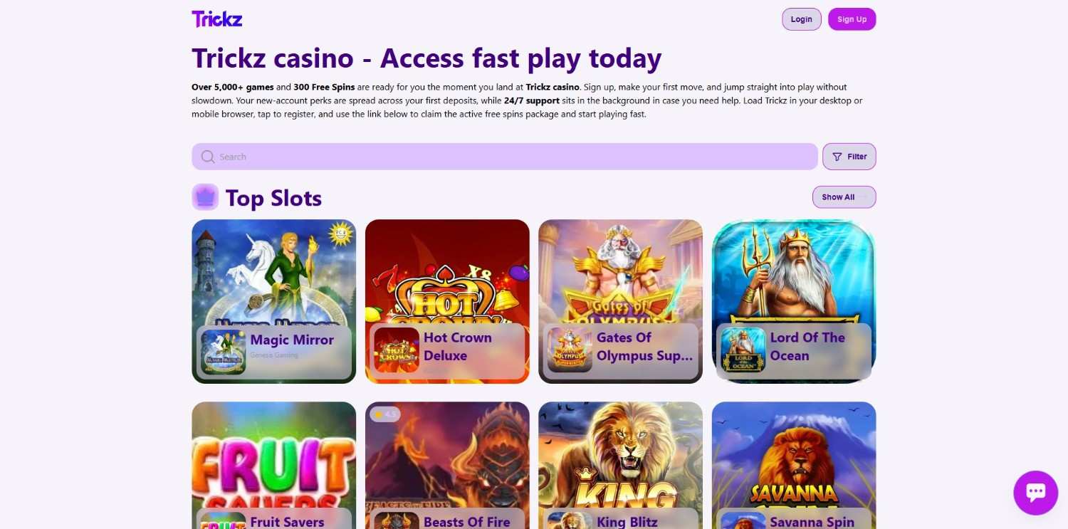 Trickz casino homepage
