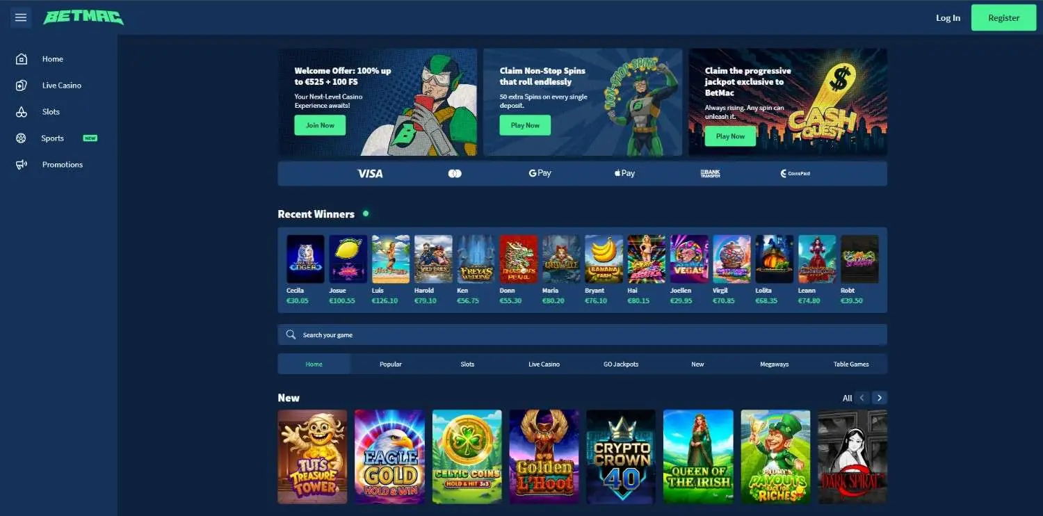 Betmac homepage