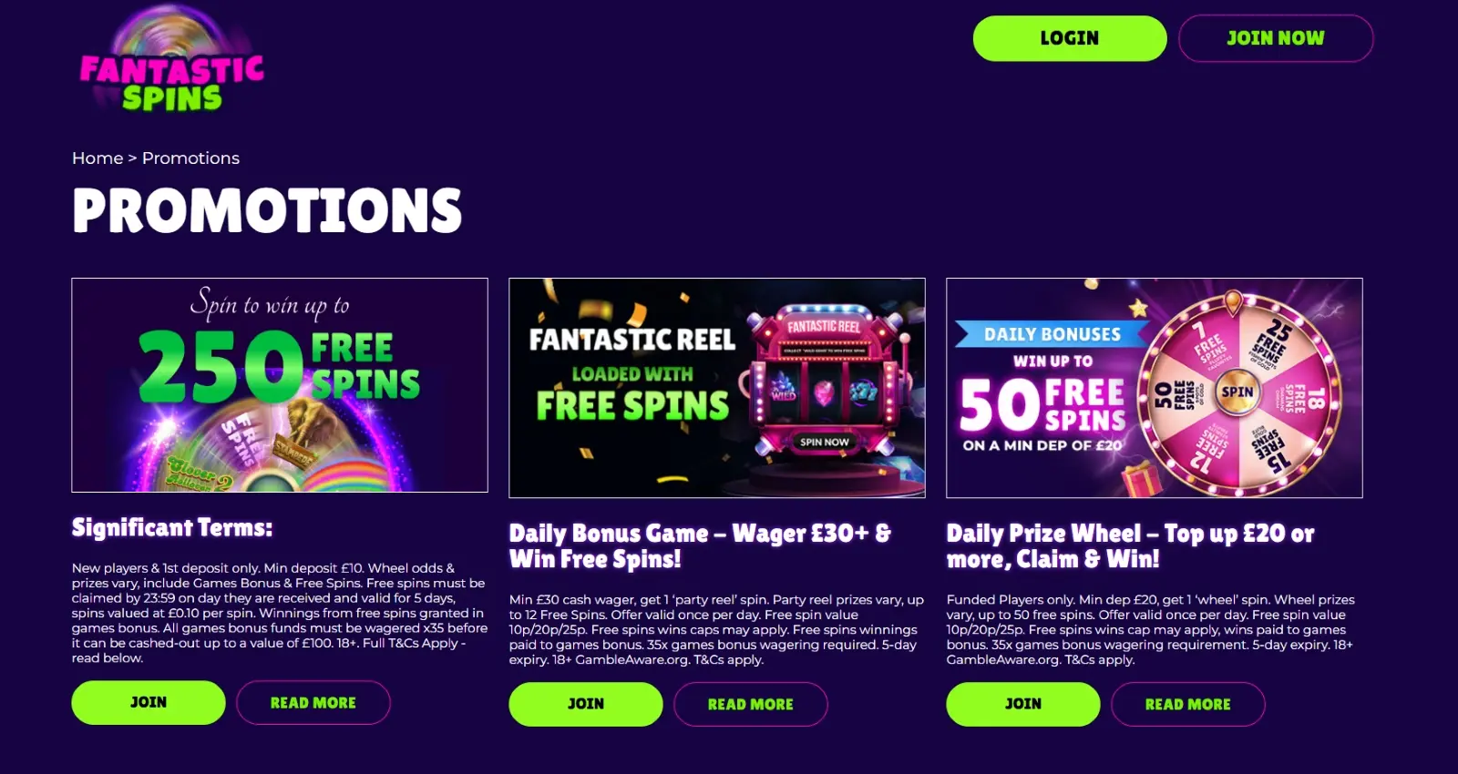 fantastic spins casino homepage