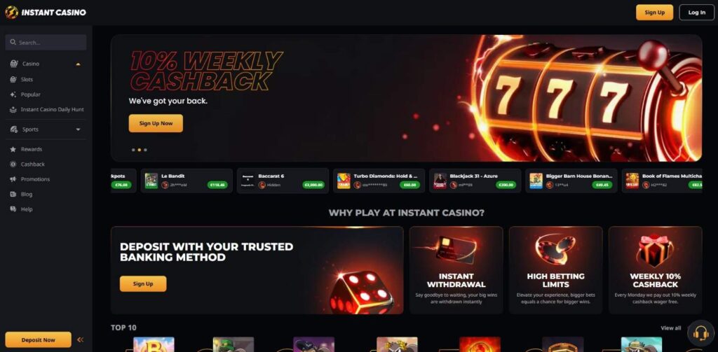 instant casino homepage
