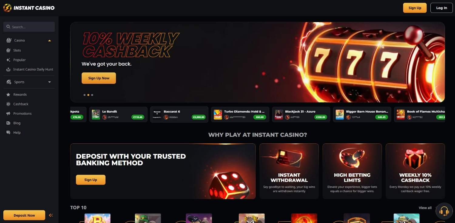 instant casino homepage