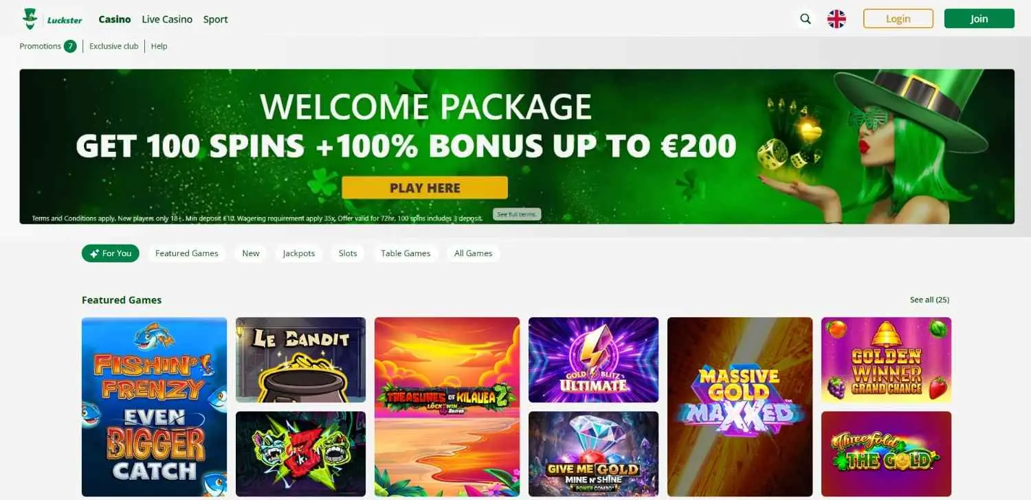 Luckster casino screenshot