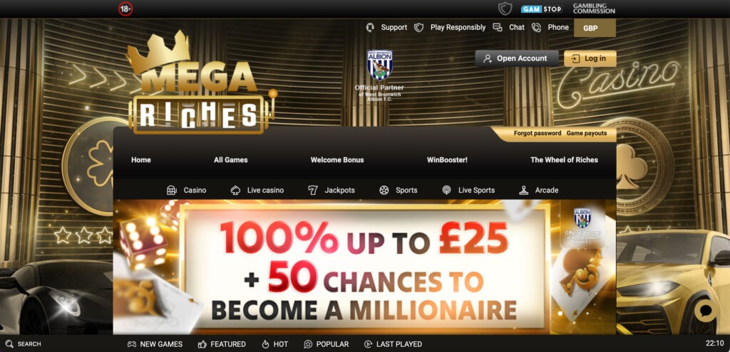 mega riches homepage