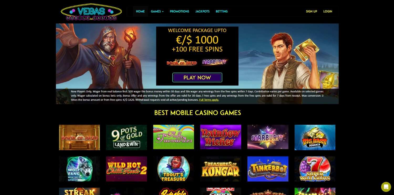 vegas mobile casino homepage