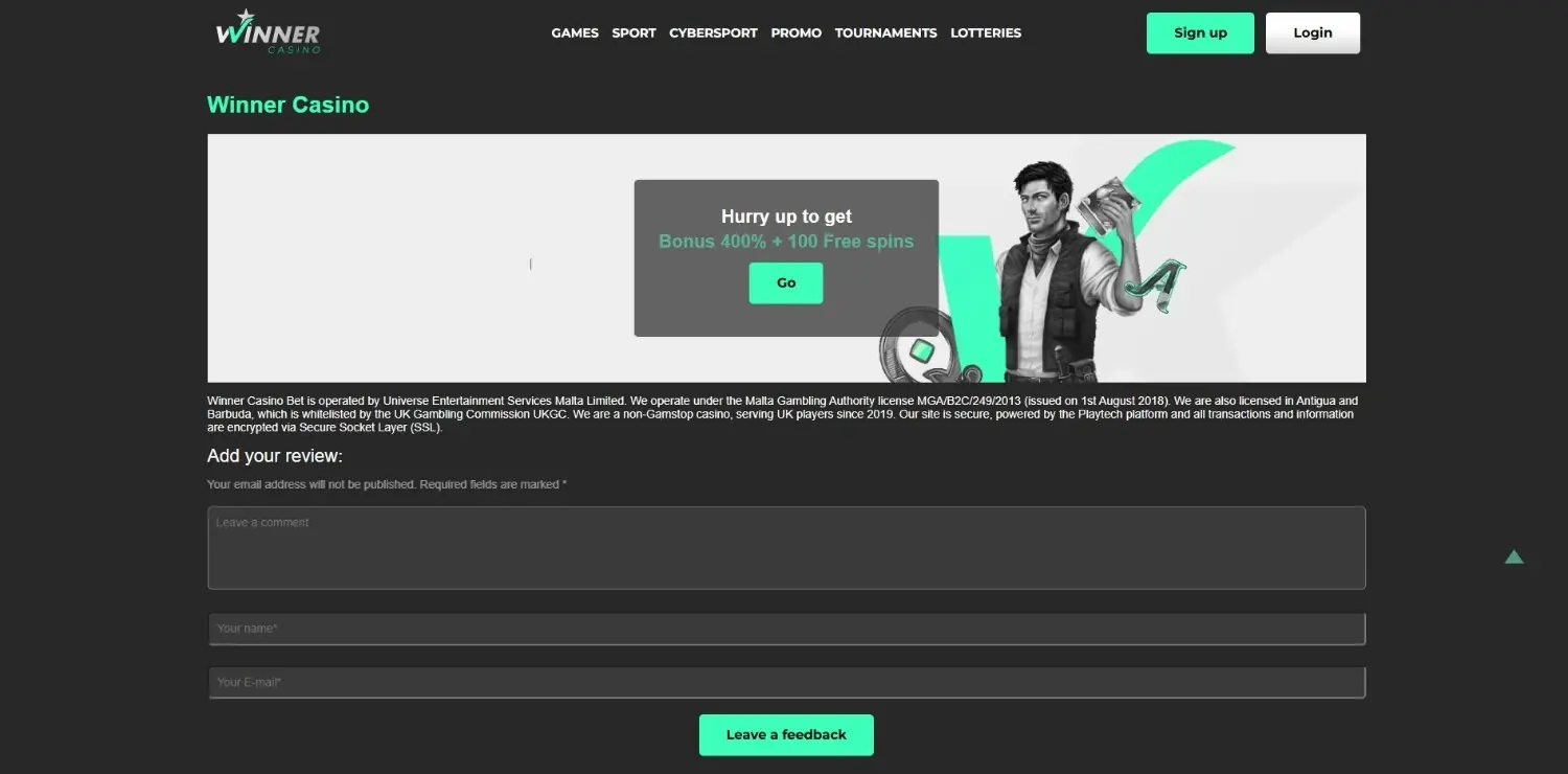winner casino homepage