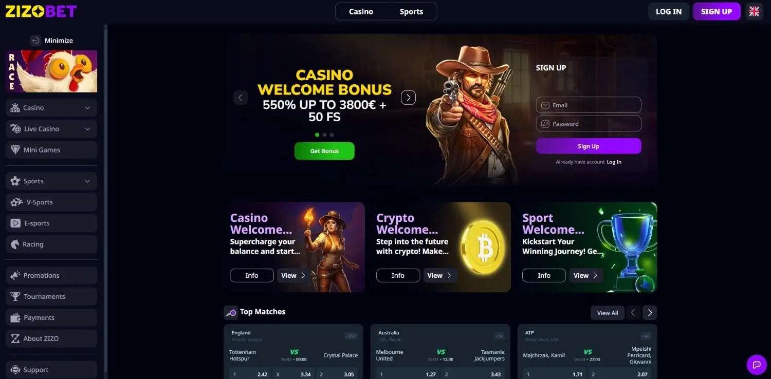 Zizobet homepage