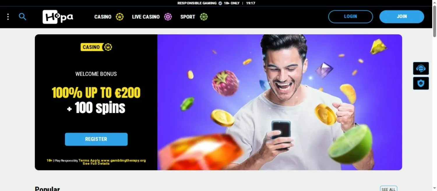 Hopa Casino Homepage
