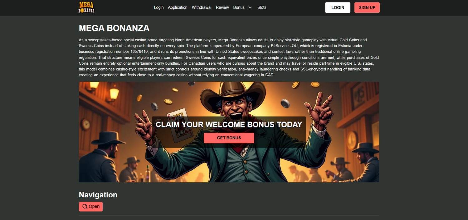 Mega Bonanza Homepage