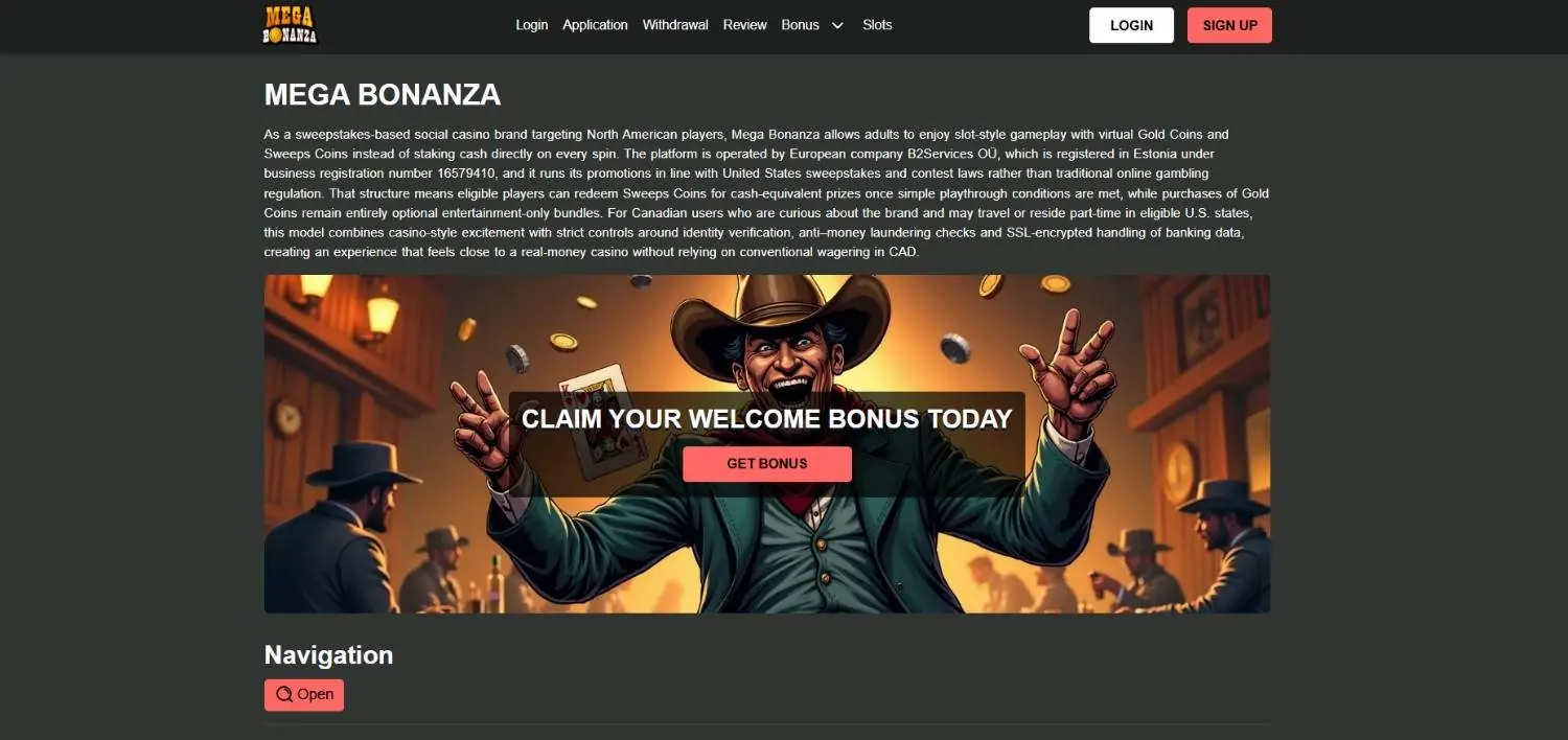 Mega Bonanza Homepage
