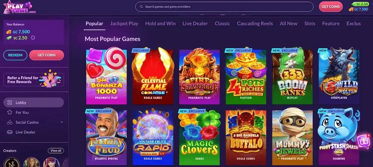 PlayFame Homepage
