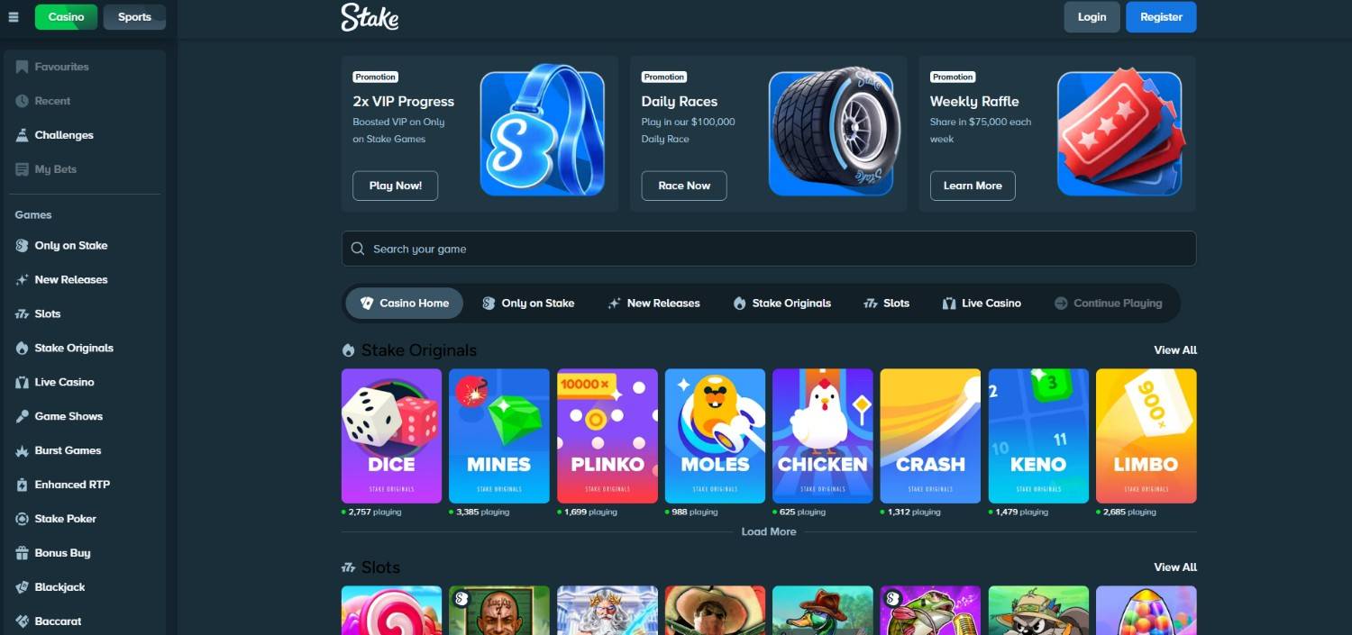 Stake Casino Homepage