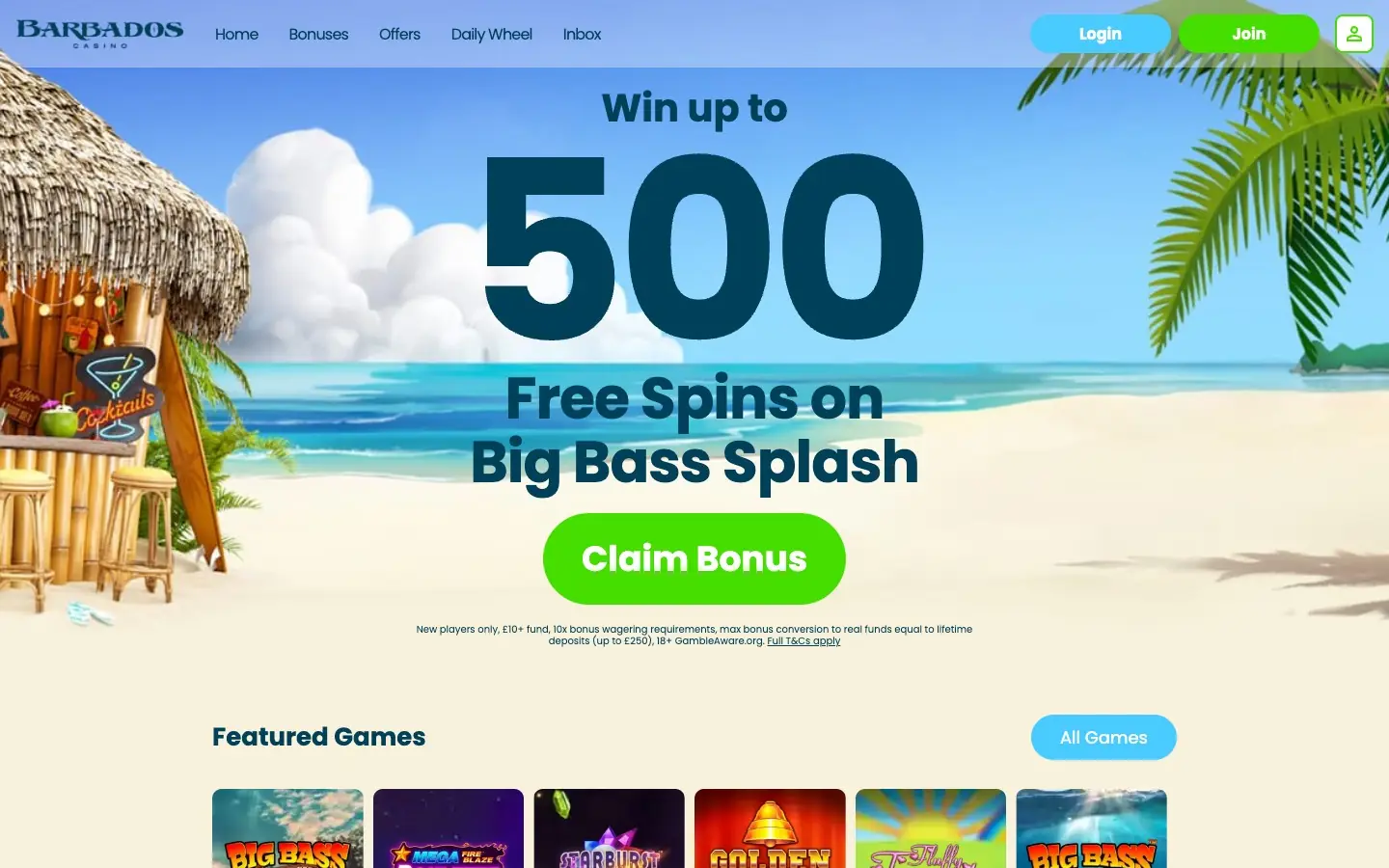 Barbados Casino homepage screenshot