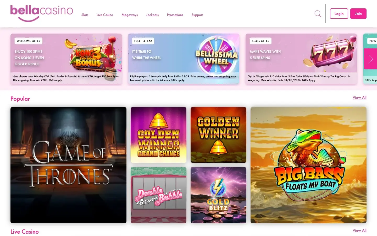 bella casino homepage