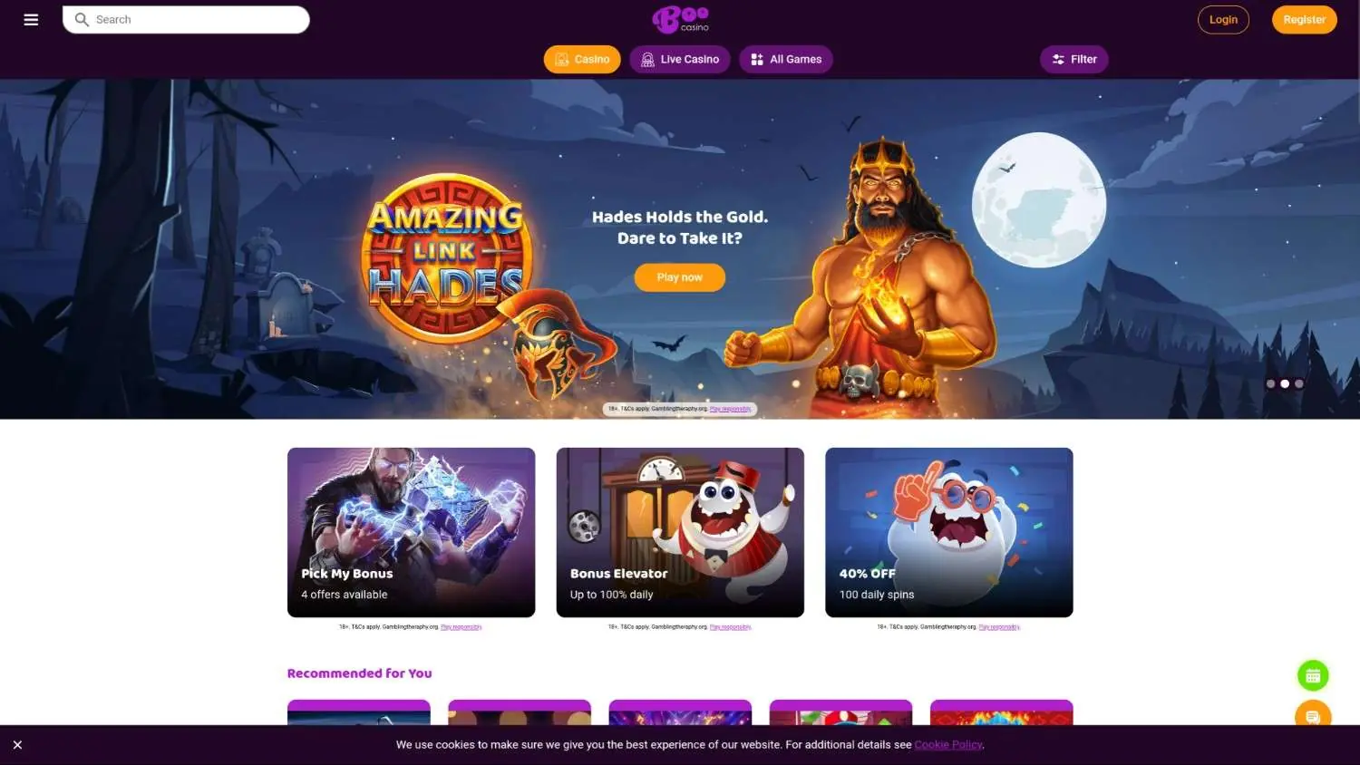 Boo Casino Homepage