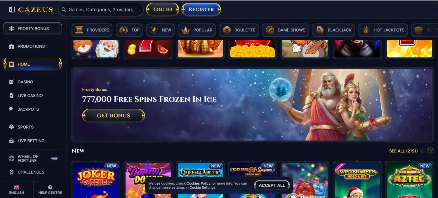 Cazeus Casino Homepage
