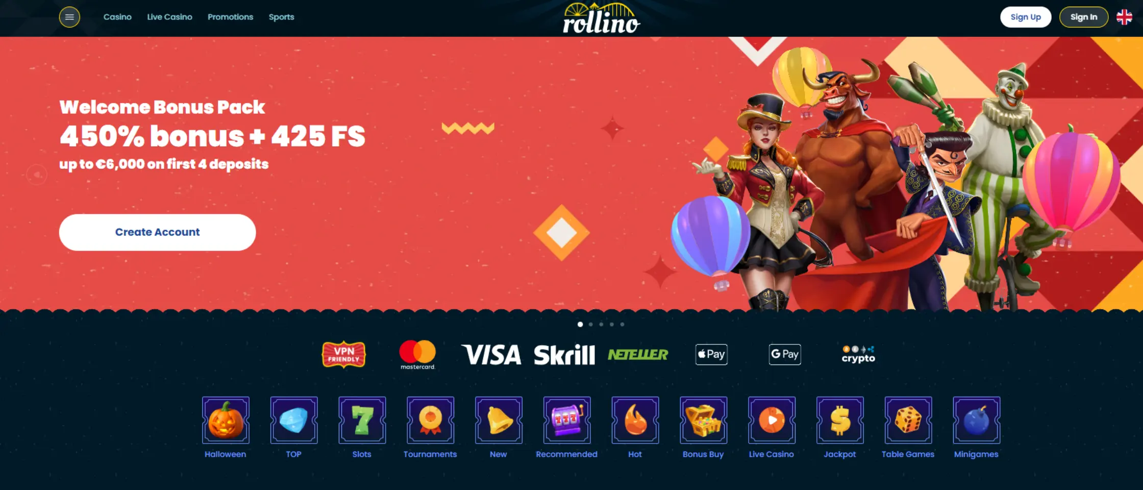 Rollino Casino Homepage