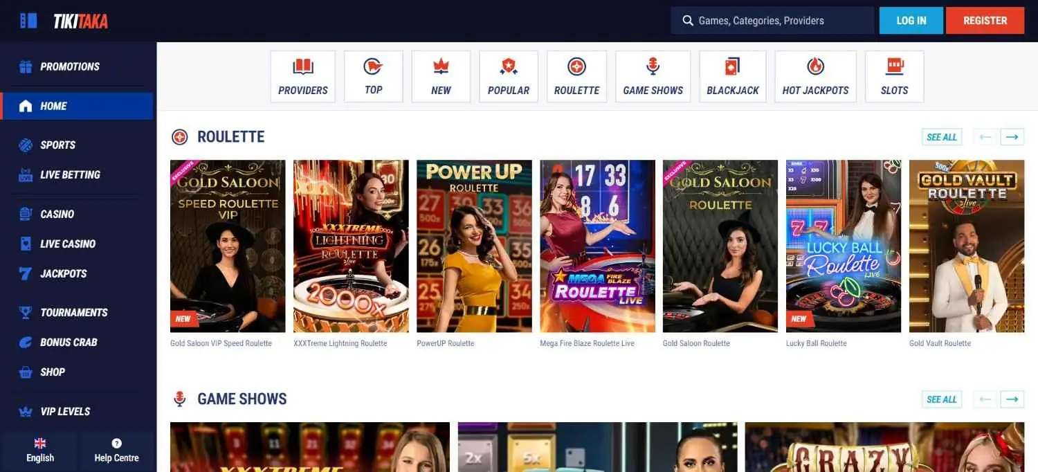 TikiTaka Casino Homepage