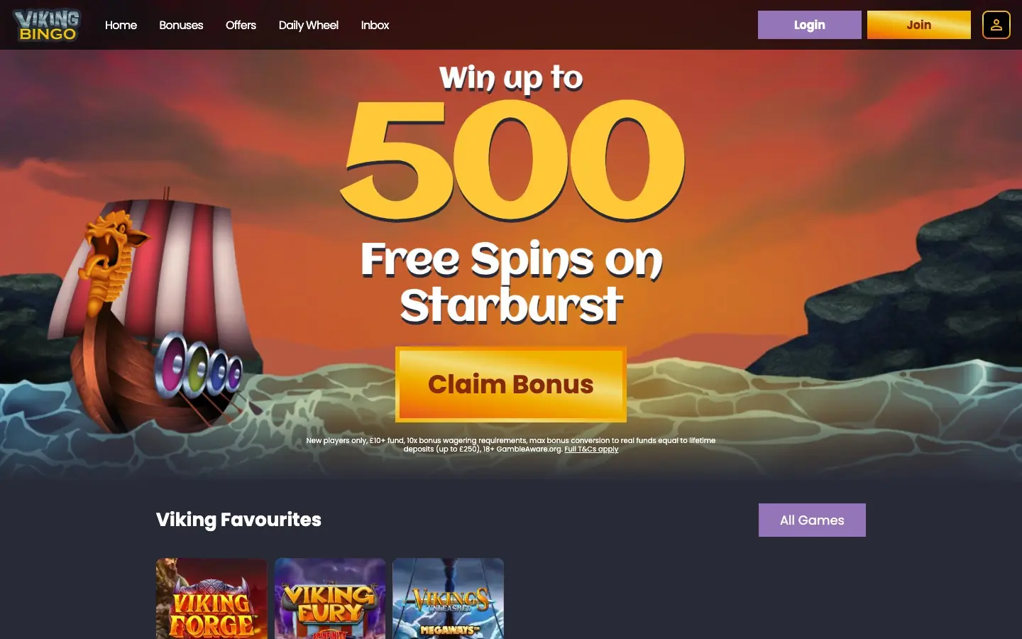 Viking Slots homepage screenshot