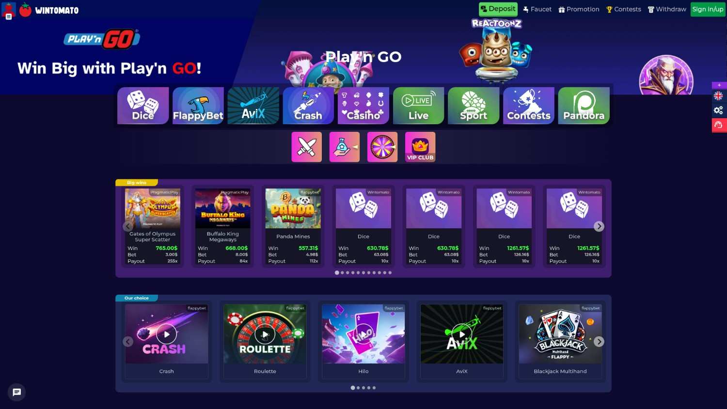 wintomato casino homepage