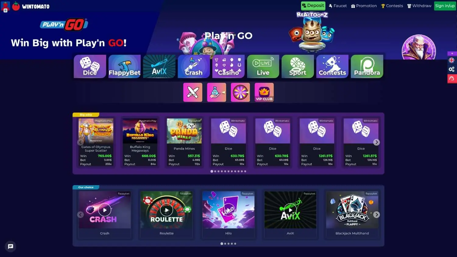 wintomato casino homepage