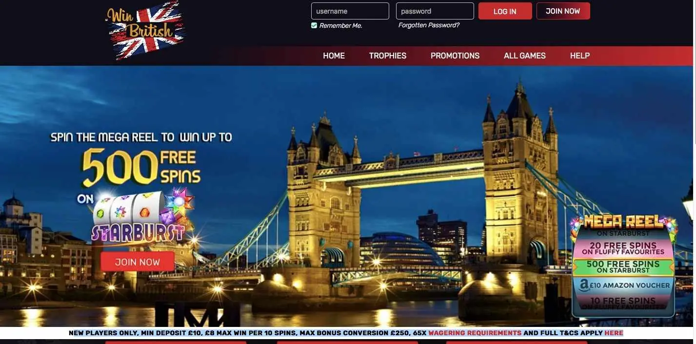 Win British Casino Homepage