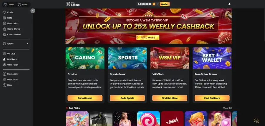 WSM Casino homepage