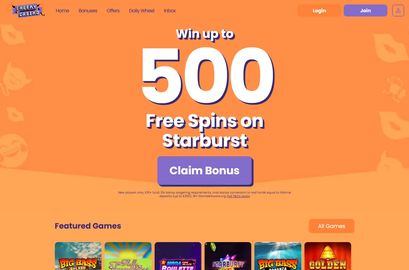 Cheeky Casino homepage screenshot
