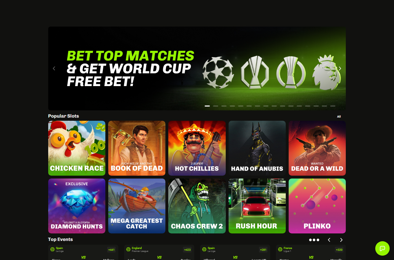 Velobet homepage screenshot