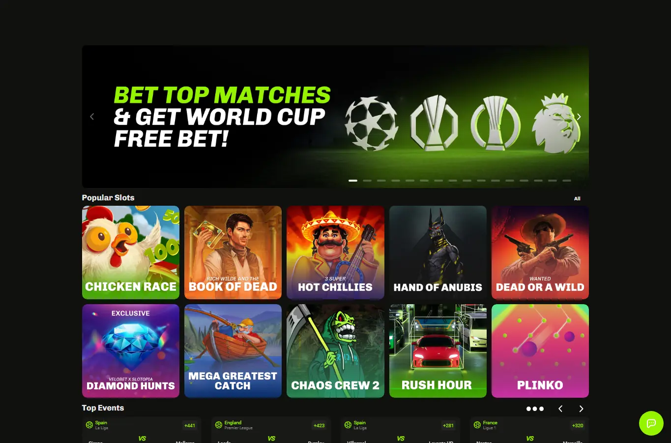 Velobet homepage screenshot