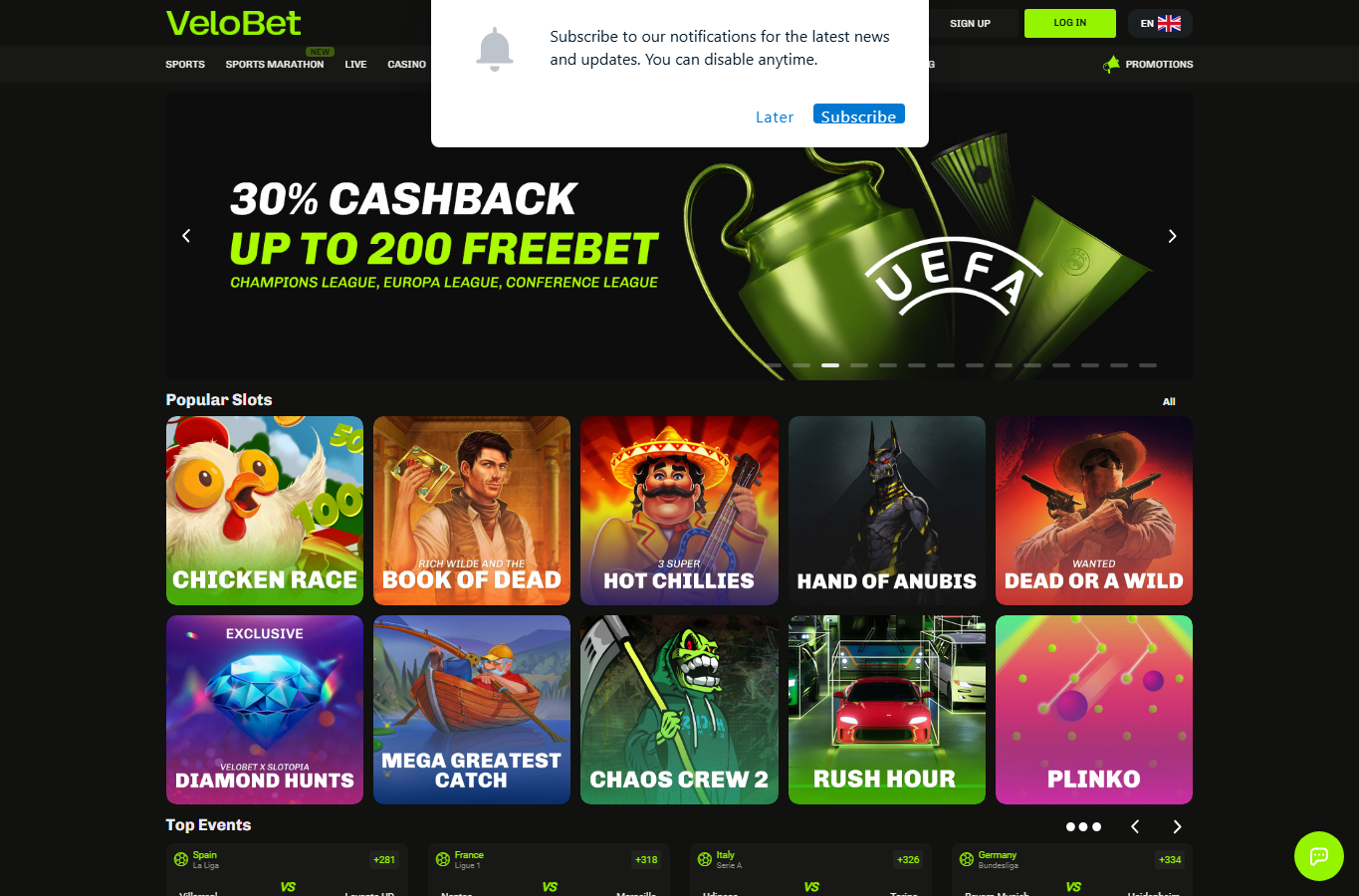 velobet-sister-sites-homepage Velobet homepage screenshot