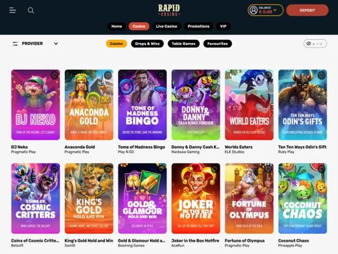 rapid Casino homepage