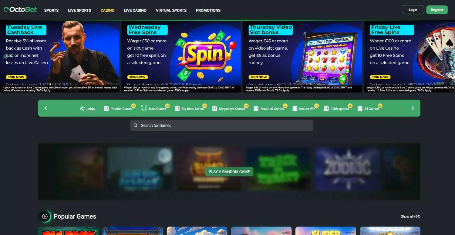 Octobet casino homepage