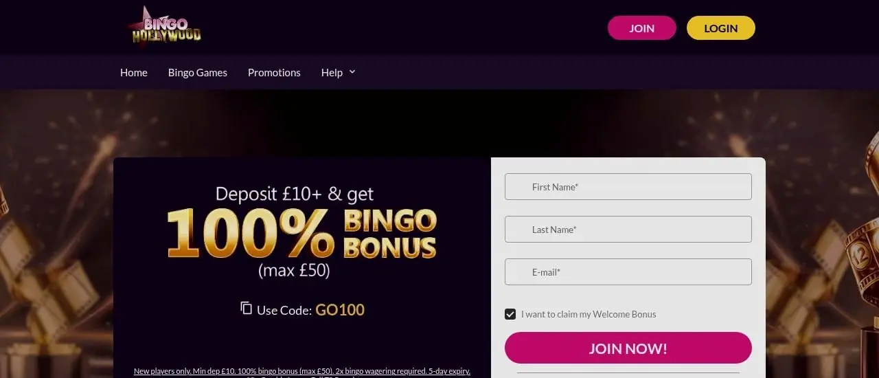 Bingo Hollywood homepage