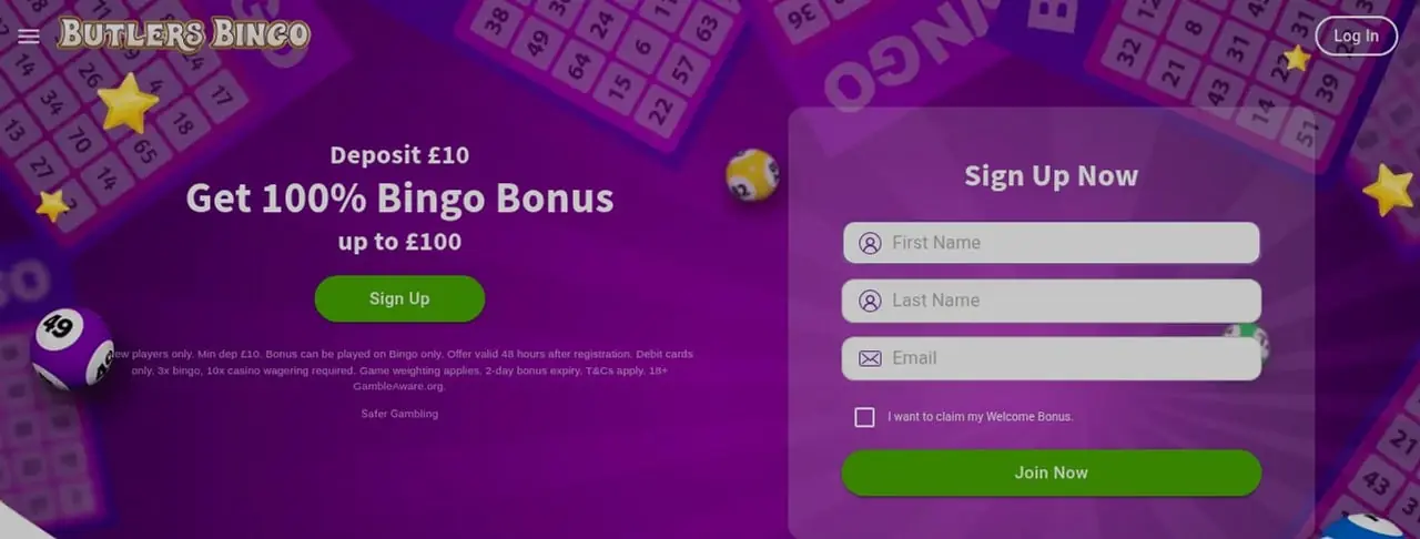 Butlers Bingo homepage