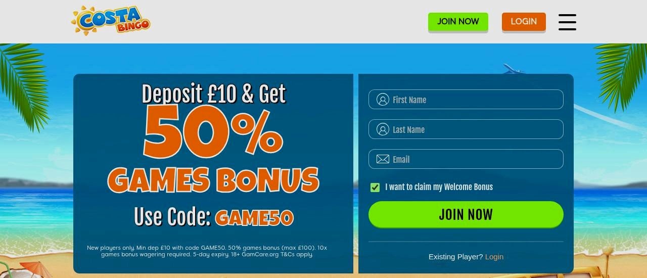 Costa Bingo homepage